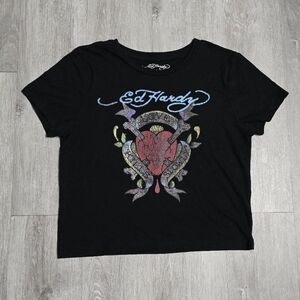 Ed Hardy Black Cropped Baby Tee "Kills Live Slowly" Grunge Goth Emo Size Large